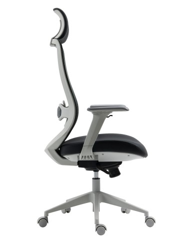 Sillón de oficina ARANJUEZ, alto, gris, ergonómico, multifunción, malla y asiento negro