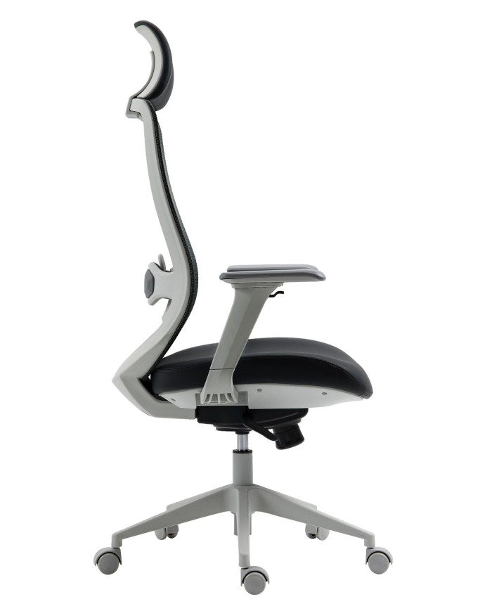 Sillón de oficina ARANJUEZ, alto, gris, ergonómico, multifunción, malla y asiento negro