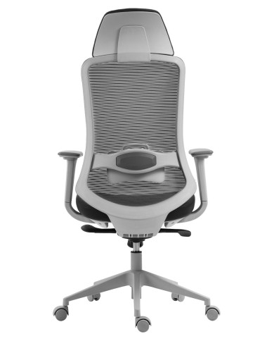 Sillón de oficina ARANJUEZ, alto, gris, ergonómico, multifunción, malla y asiento negro