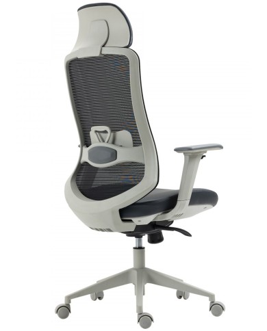Sillón de oficina ARANJUEZ, alto, gris, ergonómico, multifunción, malla y asiento negro