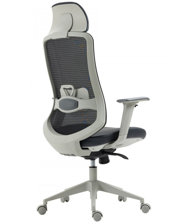 Sillón de oficina ARANJUEZ, alto, gris, ergonómico, multifunción, malla y asiento negro