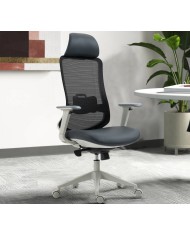 Sillón de oficina ARANJUEZ, alto, gris, ergonómico, multifunción, malla y asiento negro