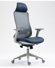 Sillón de oficina ARANJUEZ, alto, gris, ergonómico, multifunción, malla y asiento azul