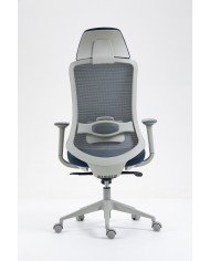 Sillón de oficina ARANJUEZ, alto, gris, ergonómico, multifunción, malla y asiento azul