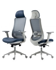 Sillón de oficina ARANJUEZ, alto, gris, ergonómico, multifunción, malla y asiento azul