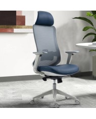 Sillón de oficina ARANJUEZ, alto, gris, ergonómico, multifunción, malla y asiento azul