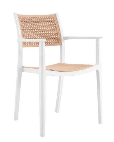 Sillón ALVOR, apilable, polipropileno blanco y beige