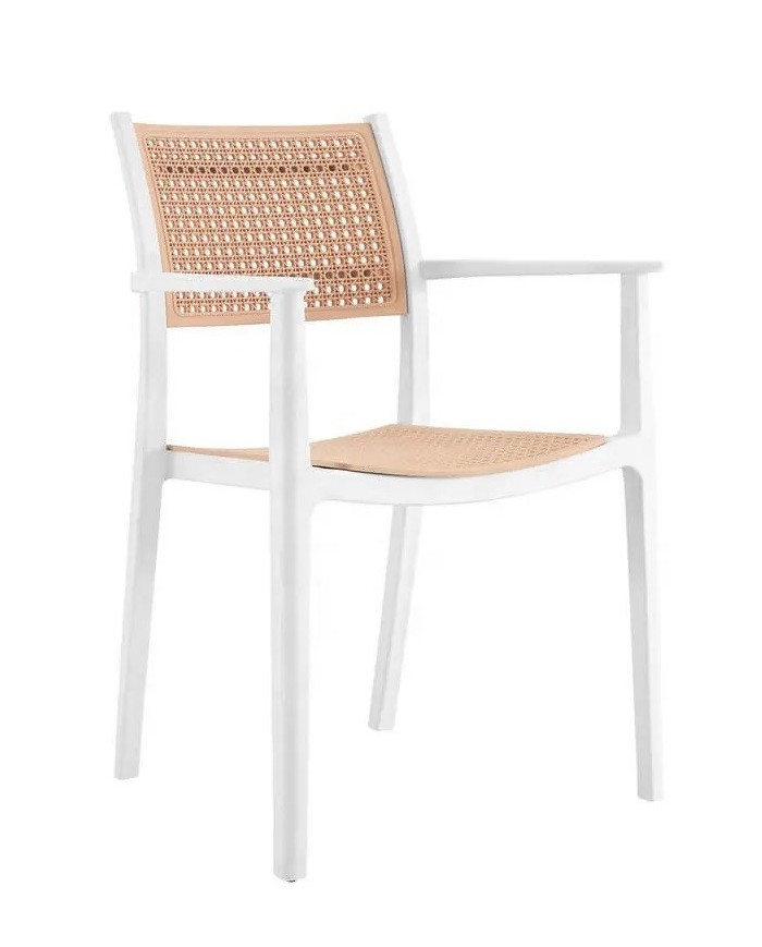 Sillón ALVOR, apilable, polipropileno blanco y beige