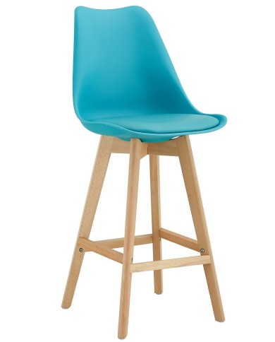 Taburete TORRE (SU), madera, turquesa, cojín turquesa