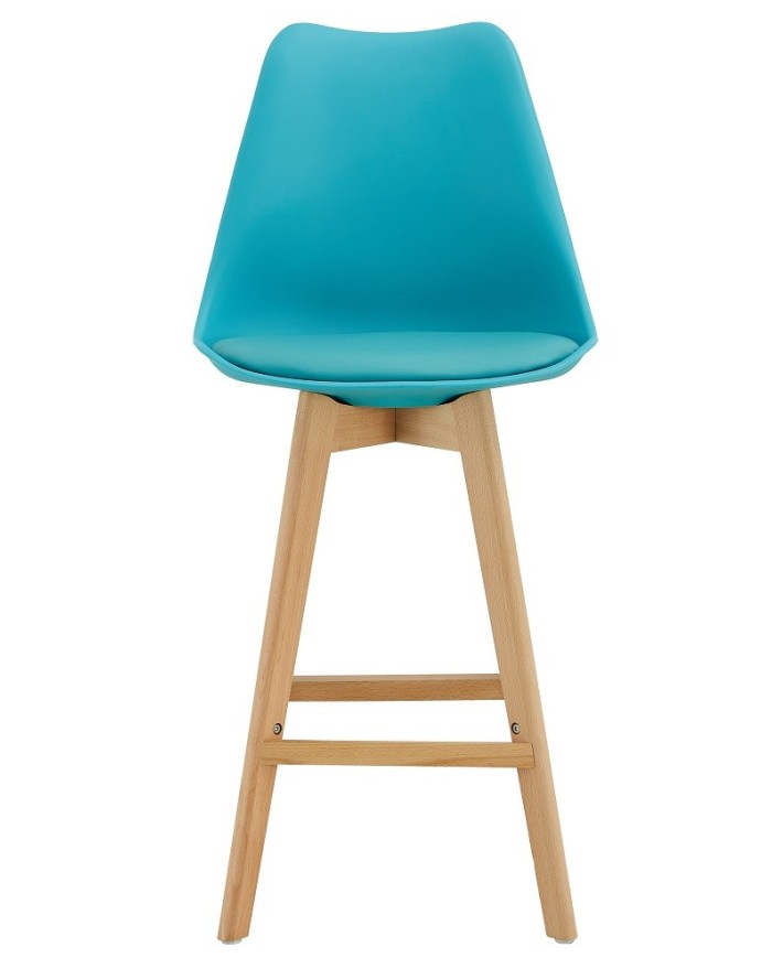 Taburete TORRE (SU), madera, turquesa, cojín turquesa