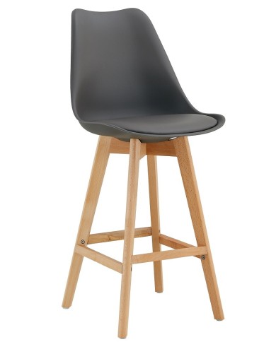 Taburete TORRE (SU), madera, gris oscuro, cojín gris oscuro