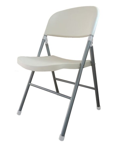 Silla BEACH, plegable, metal plata, polipropileno blanco