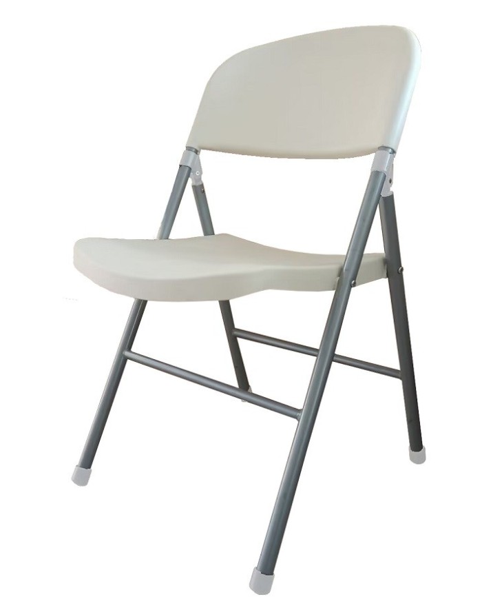 Silla BEACH, plegable, metal plata, polipropileno blanco