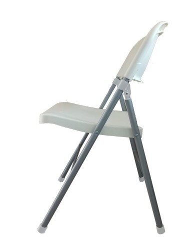 Silla BEACH, plegable, metal plata, polipropileno blanco