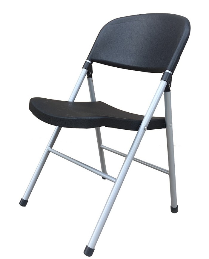 Silla BEACH, plegable, metal plata, polipropileno negro