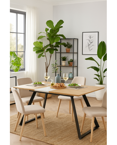 Mesa BÉRGAMO, extensible, metal, DM bilaminado,160 ~ 200x90 cms