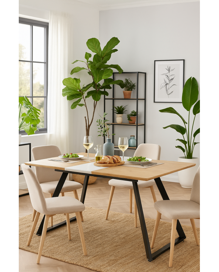 Mesa BÉRGAMO, extensible, metal, DM bilaminado,160 ~ 200x90 cms