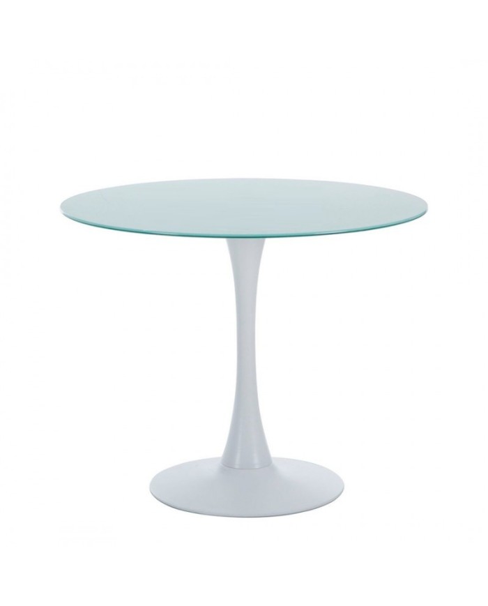 Mesa TUL (TO), metal, tapa de cristal blanco, 90 cms de diámetro