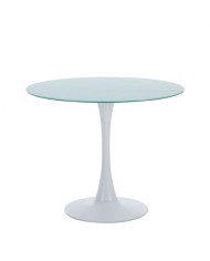 Mesa TUL (TO), metal, tapa de cristal blanco, 90 cms de diámetro