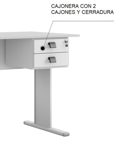 Cajonera WORK A200, fija, 2 cajones, guías metálicas, cerradura, platino