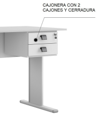 Cajonera WORK A200, fija, 2 cajones, guías metálicas, cerradura, platino