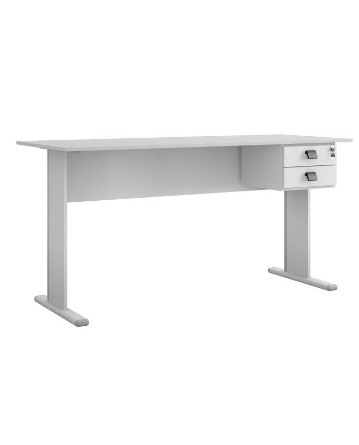 Cajonera WORK A200, fija, 2 cajones, guías metálicas, cerradura, platino