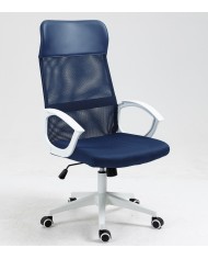 Sillón de oficina VERTON, blanco, malla y asiento azul oscuro