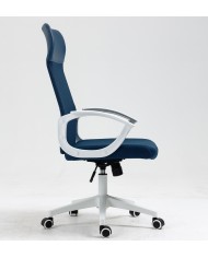 Sillón de oficina VERTON, blanco, malla y asiento azul oscuro