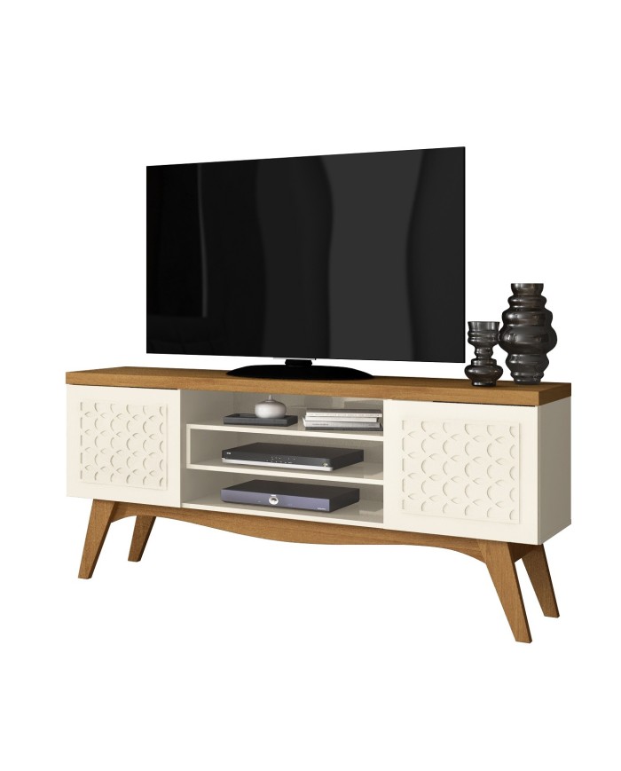 Mueble TV LIZ, blanco roto y coral, 160 cms.