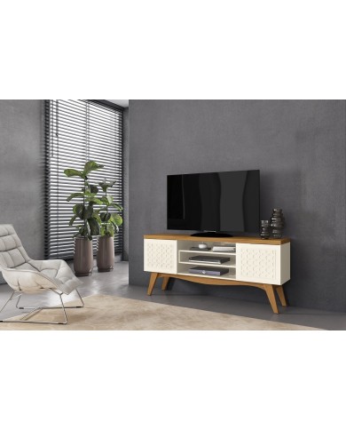 Mueble TV LIZ, blanco roto y coral, 160 cms.