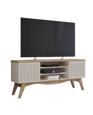 Mueble TV LIZ, blanco roto y cedro, 160 cms.