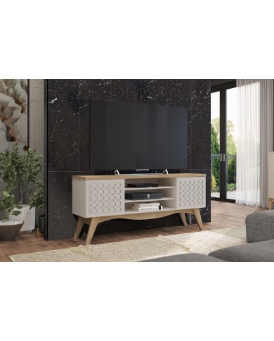 Mueble TV LIZ, blanco roto y cedro, 160 cms.