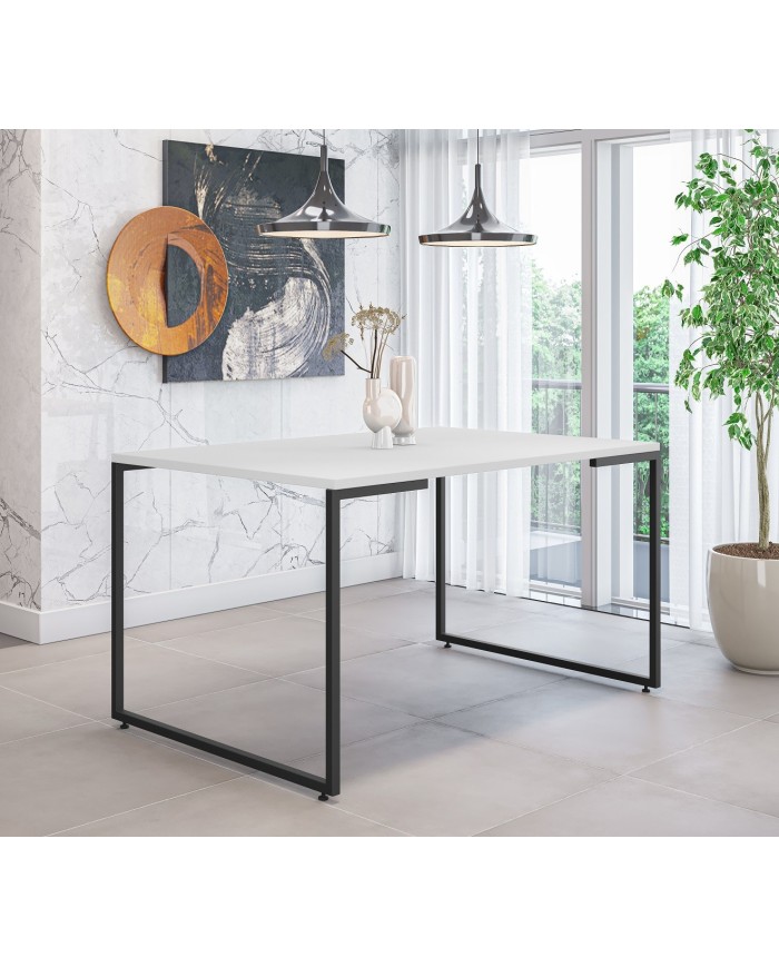 Mesa PORTO 135, metal negro, tapa MDP color blanco, 135 x 90 cms