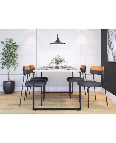 Mesa PORTO 135, metal negro, tapa MDP color blanco, 135 x 90 cms