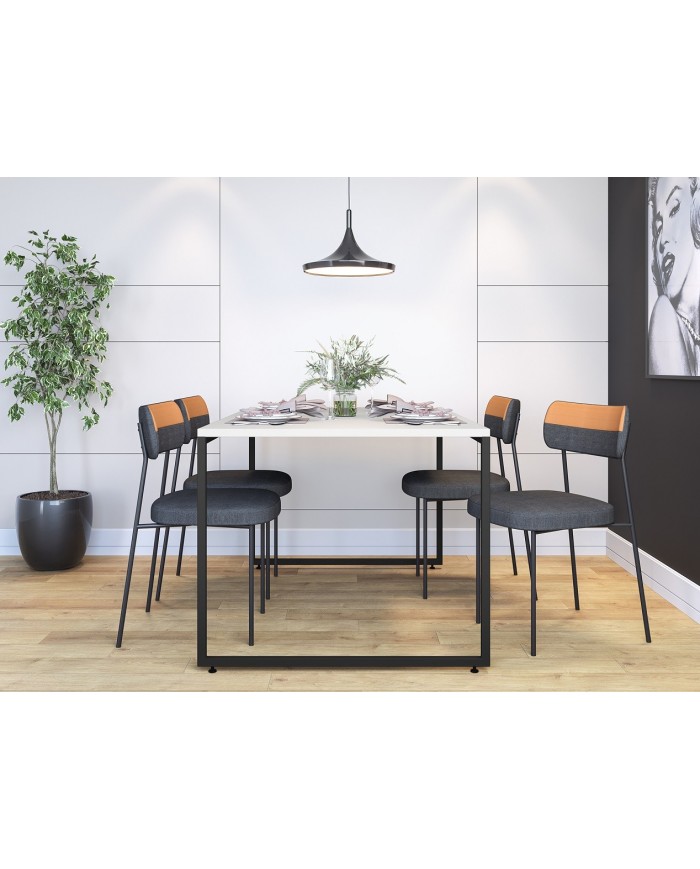 Mesa PORTO 135, metal negro, tapa MDP color blanco, 135 x 90 cms