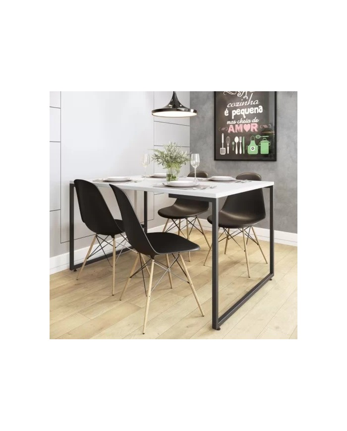 Mesa PORTO 135, metal negro, tapa MDP color blanco, 135 x 90 cms