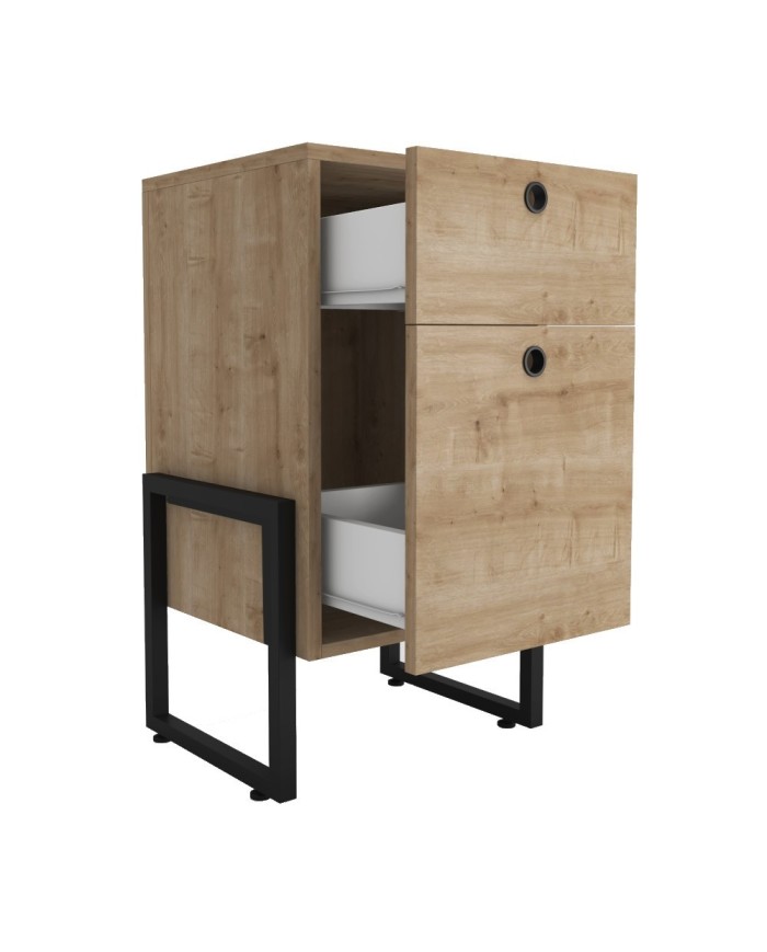 Cajonera WOLLY, multiusos, metal negro, 2 cajones, MDP miel