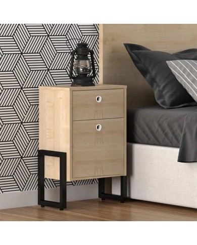 Cajonera WOLLY, multiusos, metal negro, 2 cajones, MDP miel