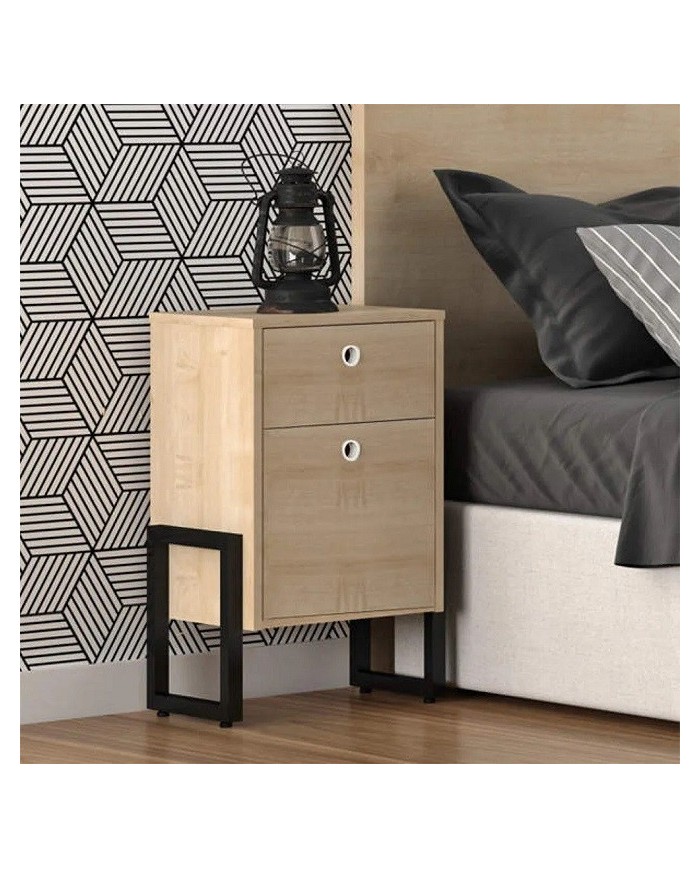 Cajonera WOLLY, multiusos, metal negro, 2 cajones, MDP miel