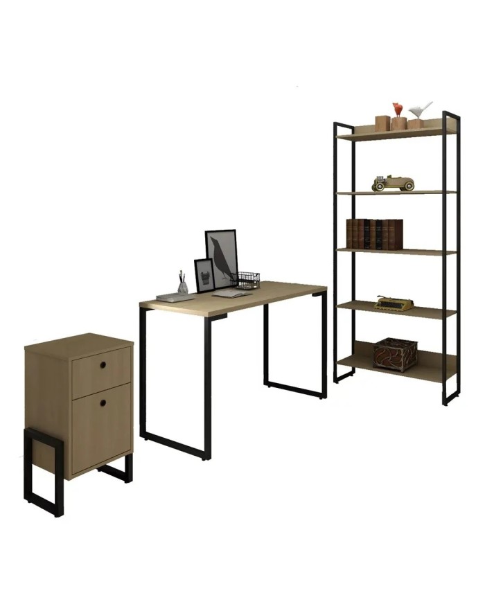 Cajonera WOLLY, multiusos, metal negro, 2 cajones, MDP miel