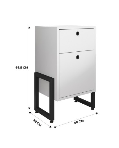 Cajonera WOLLY, multiusos, metal negro, 2 cajones, MDP blanco