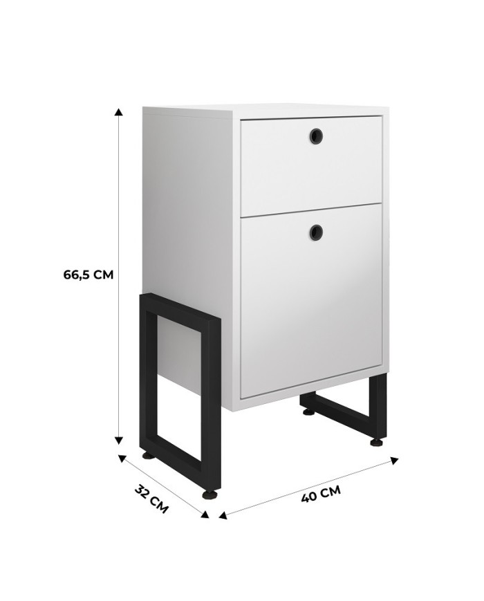 Cajonera WOLLY, multiusos, metal negro, 2 cajones, MDP blanco