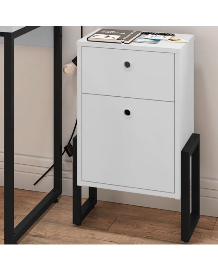 Cajonera WOLLY, multiusos, metal negro, 2 cajones, MDP blanco