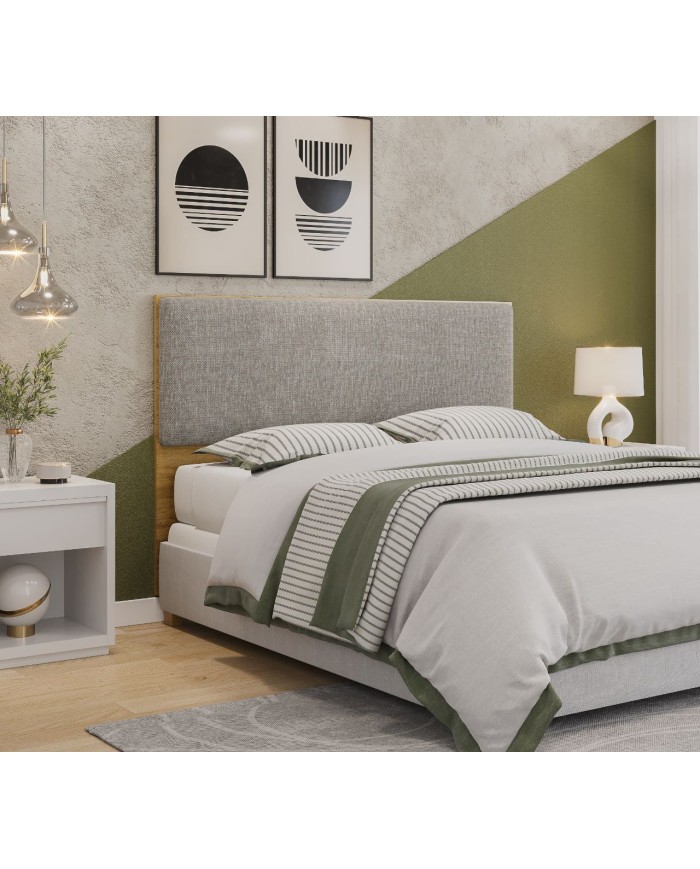 Cabecero tapizado UNI 160, MDP miel, tejido panamá, 160x5x90 cms