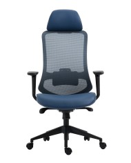 Sillón de oficina ARANJUEZ, alto, negro, ergonómico, multifunción, malla y asiento azul