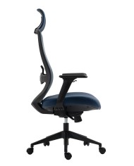 Sillón de oficina ARANJUEZ, alto, negro, ergonómico, multifunción, malla y asiento azul