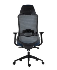 Sillón de oficina ARANJUEZ, alto, negro, ergonómico, multifunción, malla y asiento azul