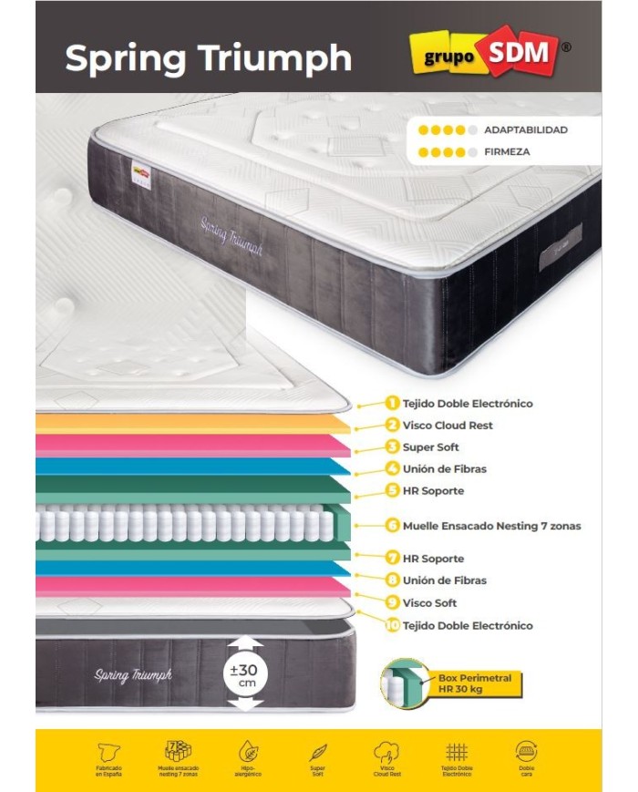 Colchón SPRING TRIUMPH SDM, 200 x 200 cms
