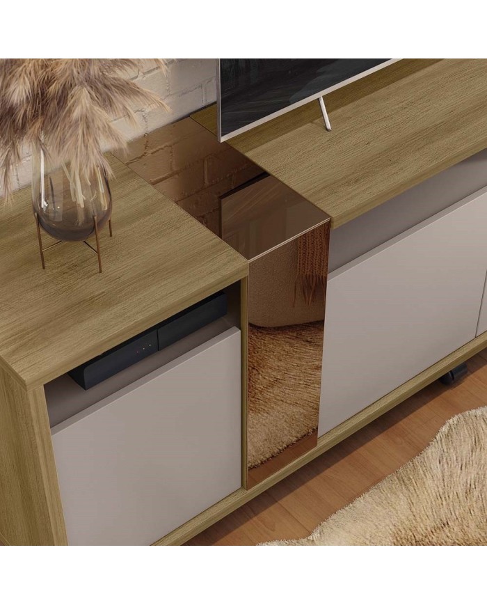Mueble TV NEW CRISTAL, miel y cacao, 183 cms.