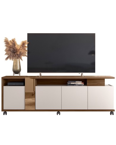 Mueble TV NEW CRISTAL, nogal y blanco roto, 183 cms.
